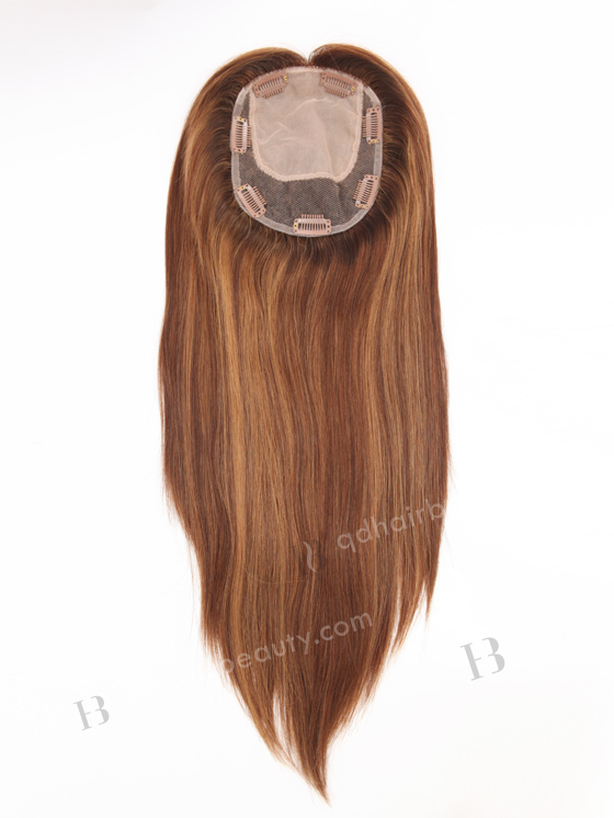In Stock 5.5"*6.5" European Virgin Hair 16" All One Length Straight T3/4# with T3/10# highlights Color Silk Top Hair Topper-155